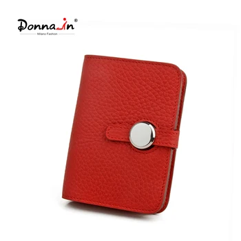 Женский держатель банковской карты Donna-in красного цвета, высококачественный футляр для визиток из натуральной кожи, Защитная карточка в руке