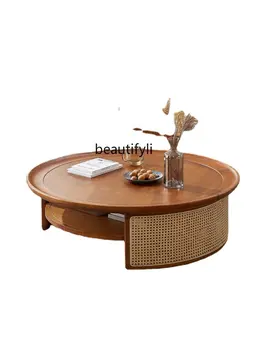 Чайный столик из ротанга в японском стиле, низкий столик, круглая гостиная, Простая маленькая квартира