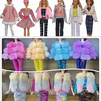 Кукольная Одежда Плюшевое Пальто Сексуальное Платье Короткий Меховой Кожаный Жилет Для Куклы Барби Аксессуары 30 см Куклы Повседневная Одежда Подарки
