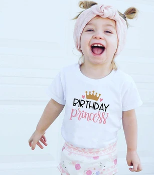 Футболка принцессы на день рождения, Детская футболка с коротким рукавом, Повседневная рубашка для подростков, Новинка 2021 года, Модная Детская футболка С Круглым вырезом, Праздничная одежда для девочек