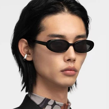Солнцезащитные очки в ретро-стиле с небольшой оправой, мужские брендовые дизайнерские солнцезащитные очки, мужские модные солнцезащитные очки, овальное зеркало, черные солнцезащитные очки