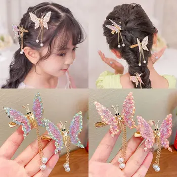 Блестящие заколки для волос для девочек, элегантная заколка-бабочка с кисточками, движущаяся летающая заколка, головные уборы