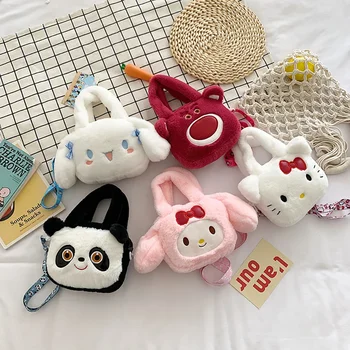 Сумки Sanrio Плюшевая сумка Hello Kitty для девочек Cute Melody мультфильм Cinnamoroll Плюшевые сумки-тоут Мягкие детские подарки
