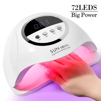 72 светодиода Мощная лампа для полировки ногтей для отверждения всех видов гель-лака Сушилка для ногтей с большим ЖК-дисплеем Smart Nail Dryer Tools